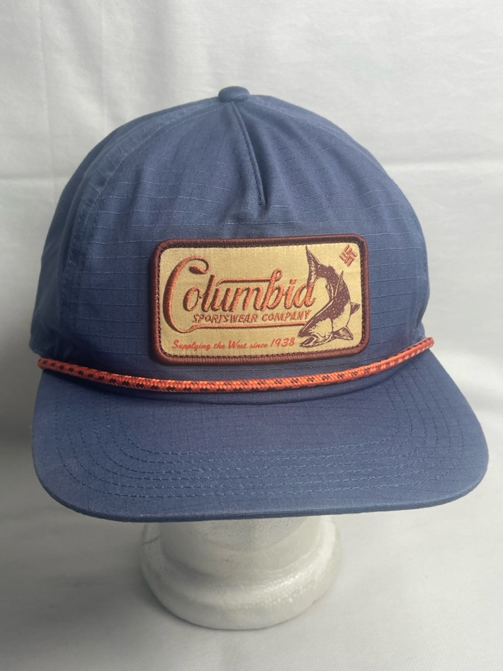 Columbia Ratchet Strap Cord Hat Adjustable SnapBack Dark Mountain Blue Logo Cap